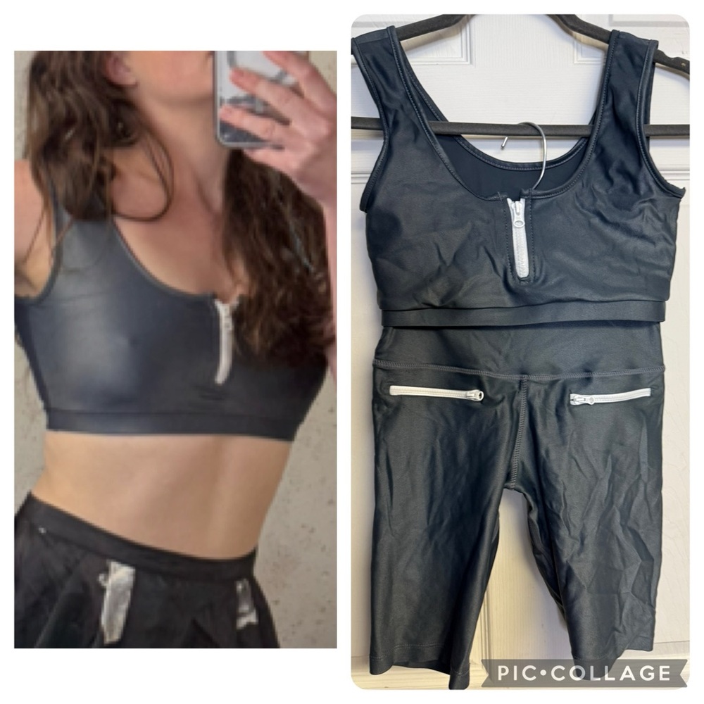 SHAMA JADE Moto Active Wear Set Zip-Up Sports Bra and Shorts Silver Size XS/S